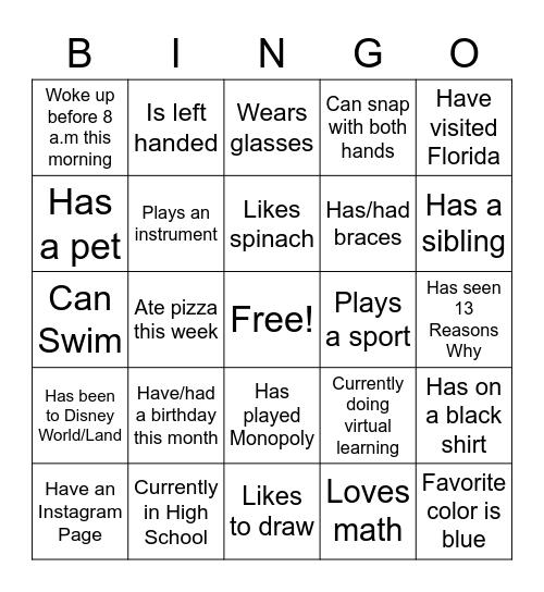 Icebreaker Bingo Card