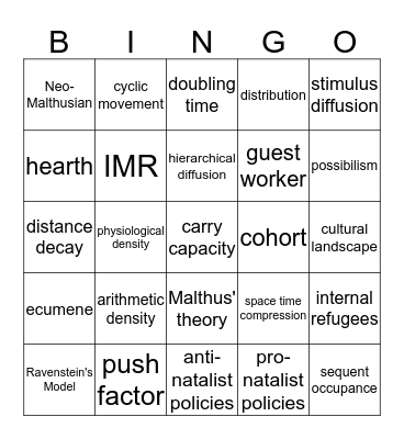 Geo Pop Bingo Card