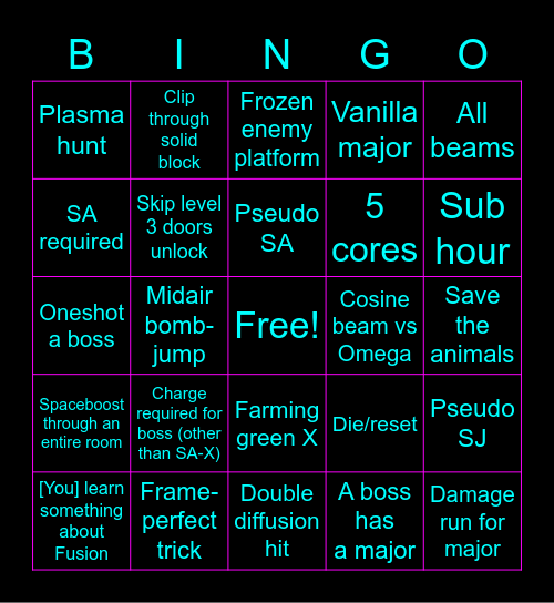 JaggerG's Fusion Rando Bing Bingo Card