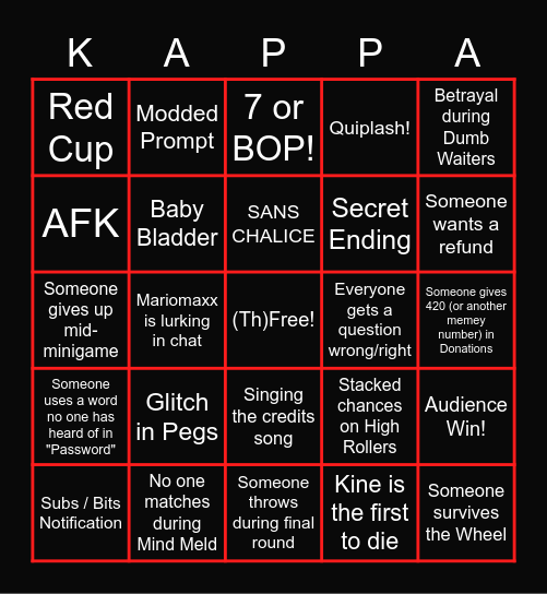 Trivia Murder Party 2 Bingo Card