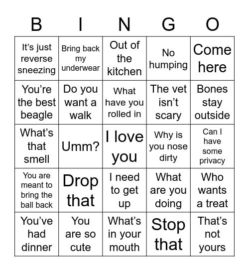 Beagle Bingo Card