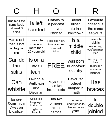 Choir Camp Bingo! Bingo Card