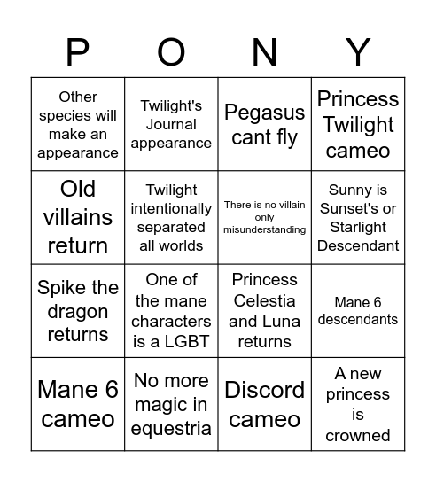 PONY Bingo Card