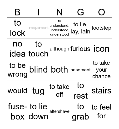 Vocabulary Bingo Card