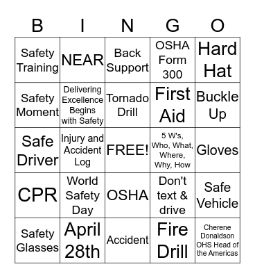 Safety BIngo Card