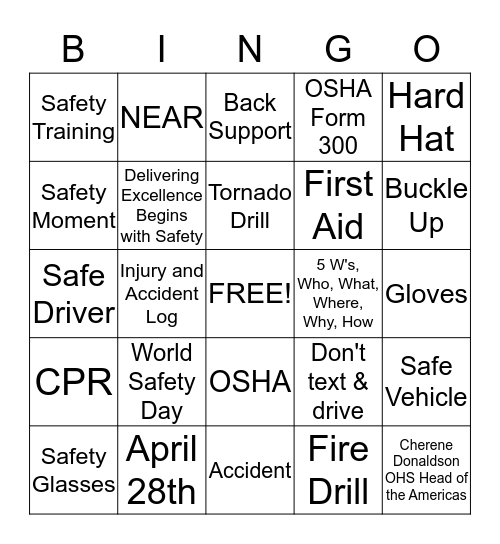Safety BIngo Card