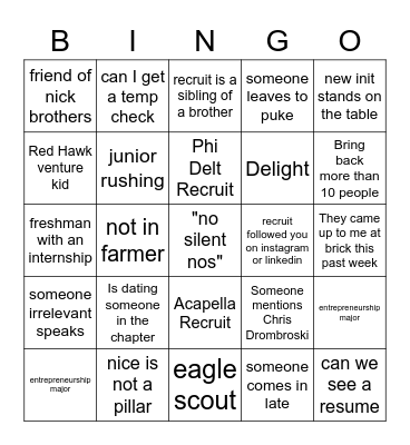 Senior Shots BINGO Card