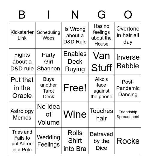 Shannon Desmond Bingo Card