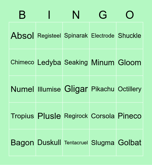 Emerald Bingo Card