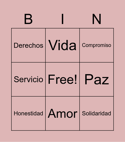 Valores humanos Bingo Card