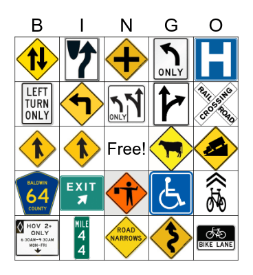 Road Signs Bingo Card