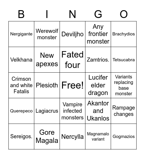 Monster hunter Rise Sunbreak  Bingo Card