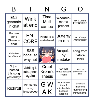 Membership Kronii-araoke Bingo Card