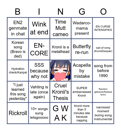 Membership Kronii-araoke Bingo Card