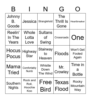 Guitar Hits Bingo Card