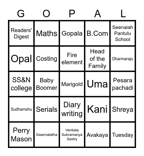 #KGK75 Bingo Card