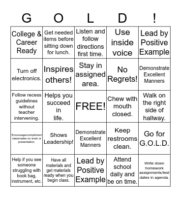 G.O.L.D. Bingo Card