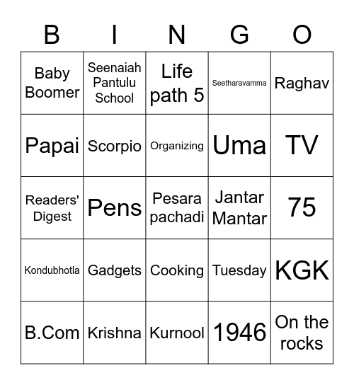 #KGK75 Bingo Card