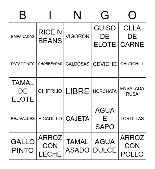 COMIDAS TIPICAS Bingo Card