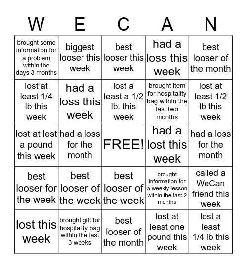 WECAN BINGO GAME Bingo Card