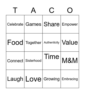 TACO BOUT IT M&M Bingo Card