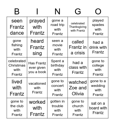 Have You Ever... With Frantz Bingo Card