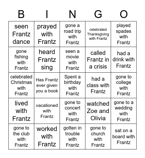 Have You Ever... With Frantz Bingo Card