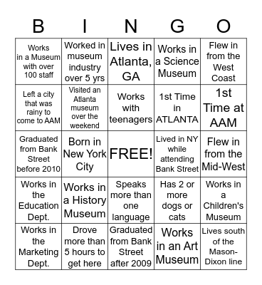 Bank Street BINGO Card