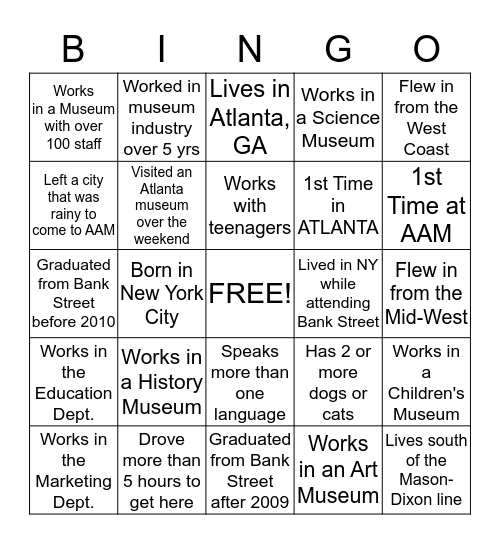 Bank Street BINGO Card