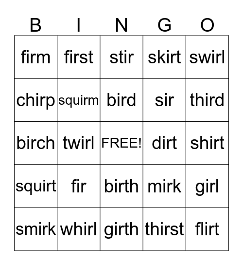 IR Bingo Card Bingo Card