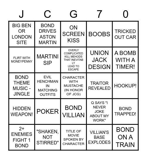 BING0(07) FOR 70.0 Bingo Card