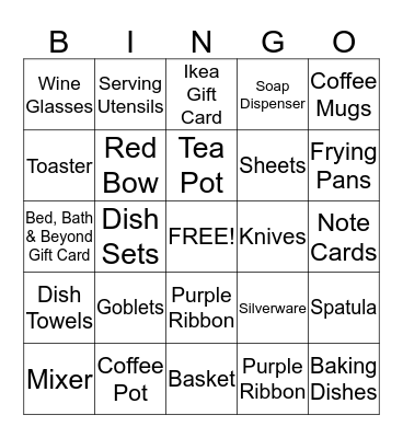 Juliana's Bridal Shower Bingo Card