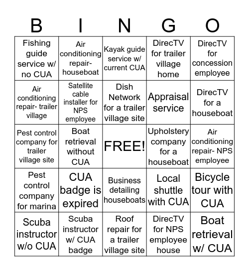 CUA Bingo Card