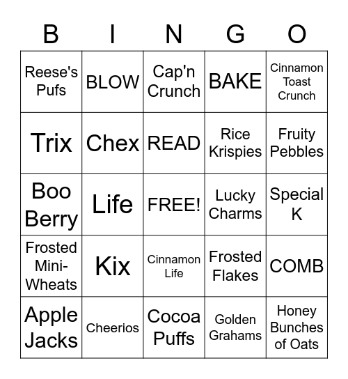 Cone Bingo Card