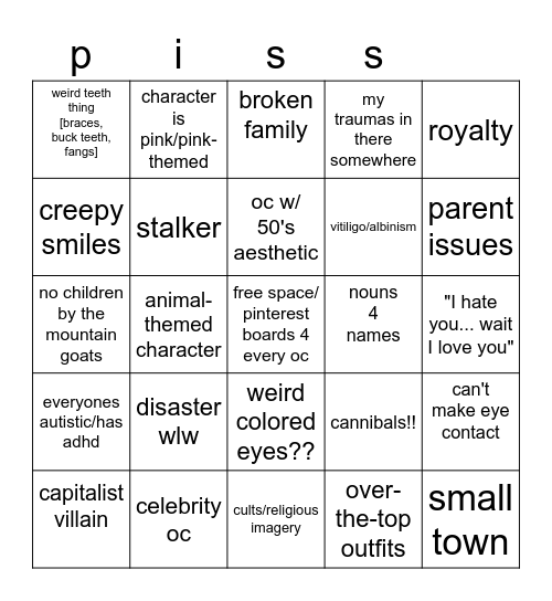 lincolns character/writing tropes Bingo Card