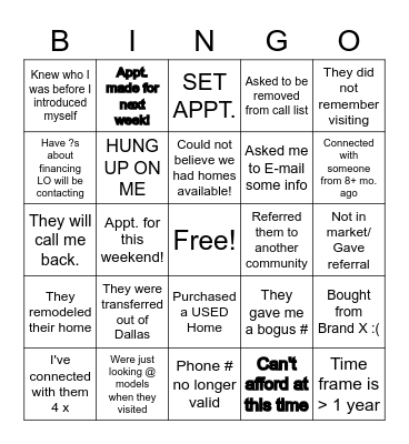 Call-a-thon BINGO Card