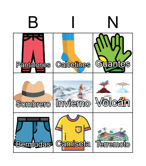 El clima severo + Ropa Bingo Card
