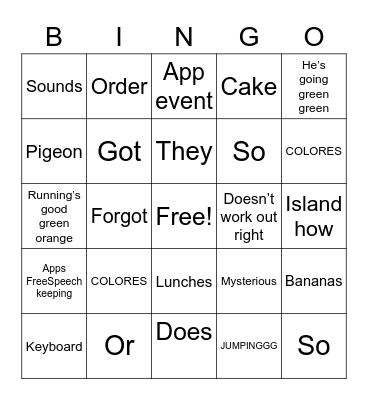 Cookie Bingo Card