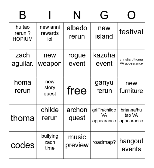 2.2 livestream Bingo Card