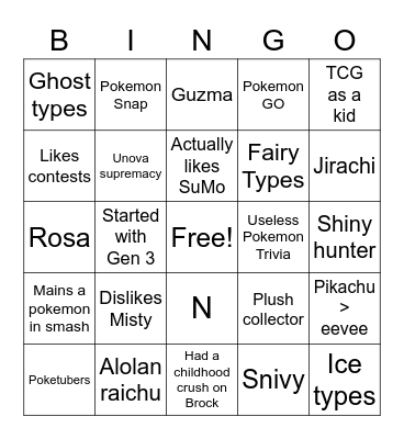 Layssa's Pokemon Bingo Card