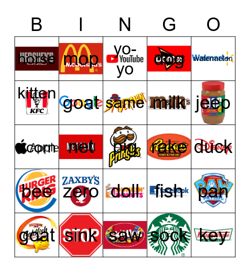 Environmental Print Bingo Card