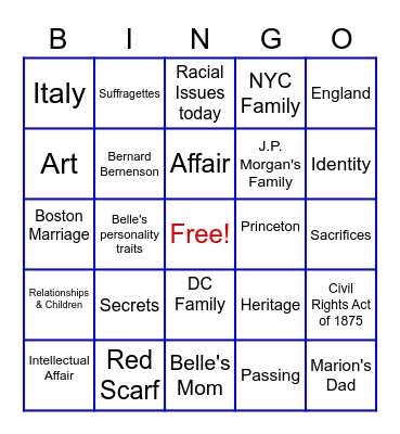 The Personal Librarian Bingo Card