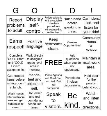 !   G.O.L.D.  ! Bingo Card