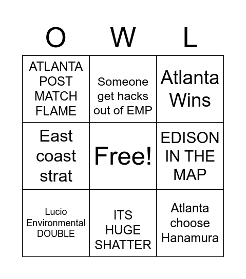 OWL 2021 Grand Final Bingo Card