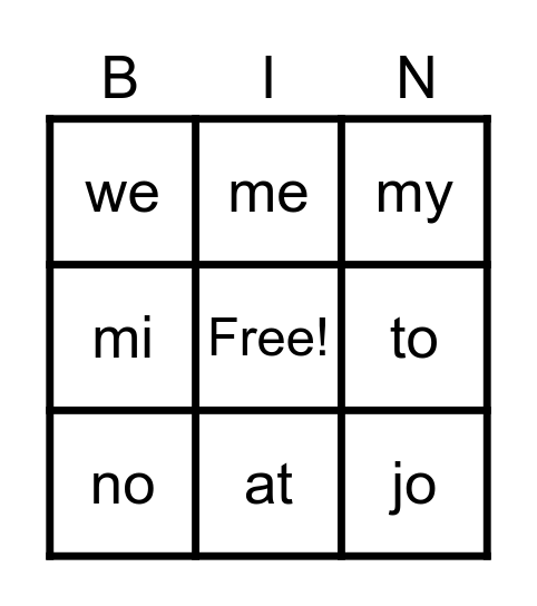 2 leter words Bingo Card