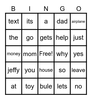 words Bingo Card