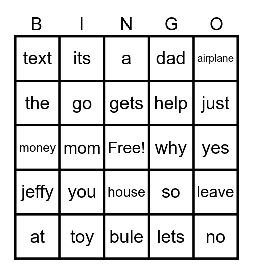 words Bingo Card