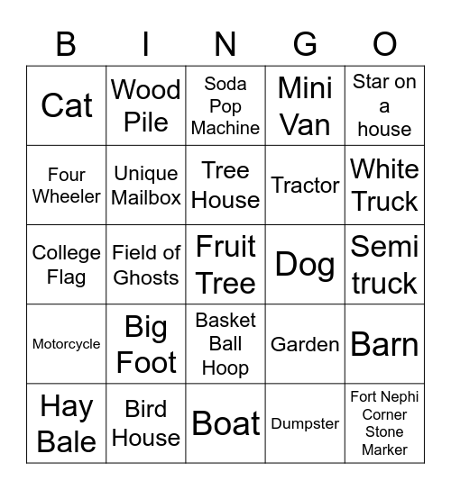 Bike Ride in the Neighborhood Bingo Card