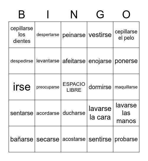Español II - Los verbos reflexivos Bingo Card