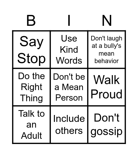 Be an UpStander! Bingo Card